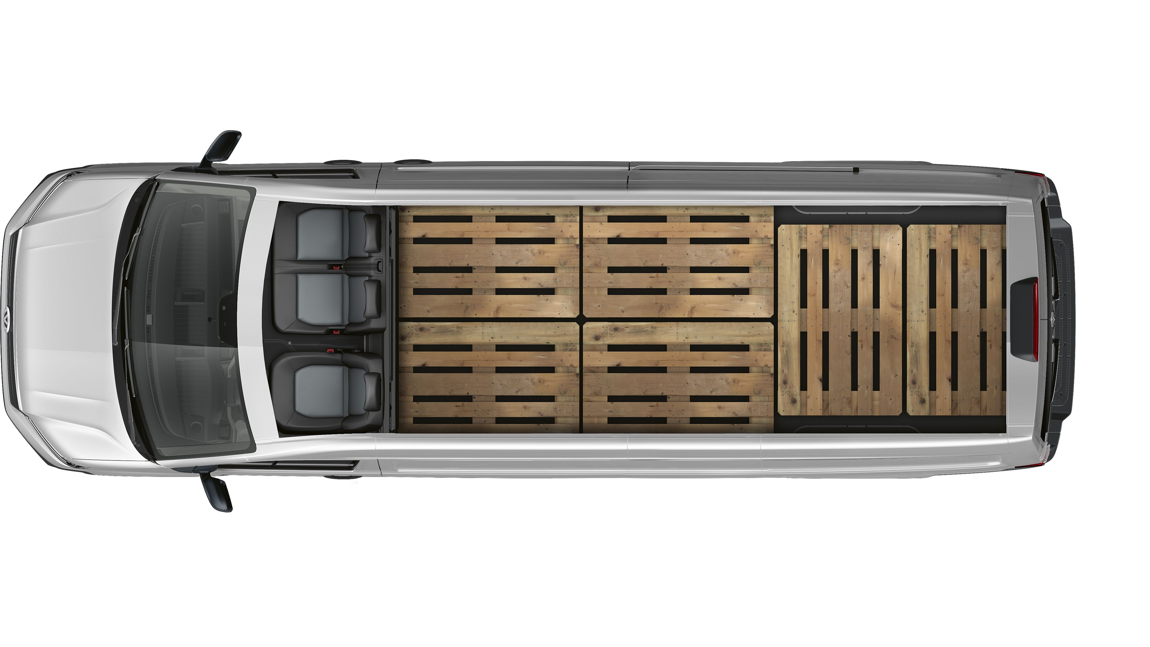 VW Crafter autofurgon văzut de sus, cu 6 europaleți